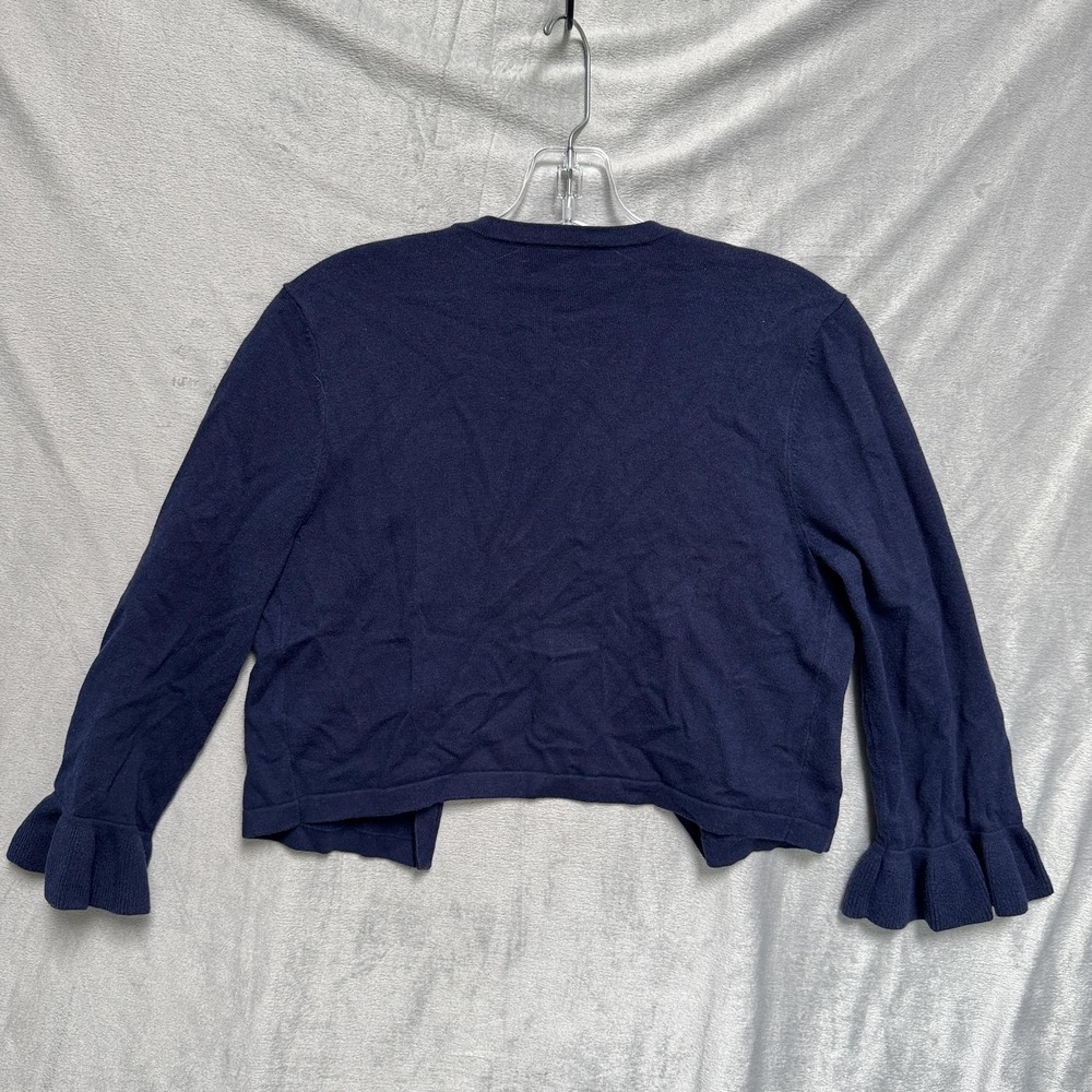 Lilly Pulitzer Cardigan‎ Womens Medium Navy Ruffle Cuff Open Front Lightweight - Picture 8 of 9